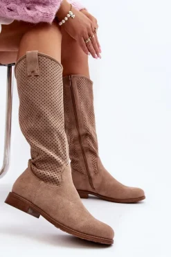 S.Barski HY66-139 Ażurowe Kozaki Damskie Beżowe