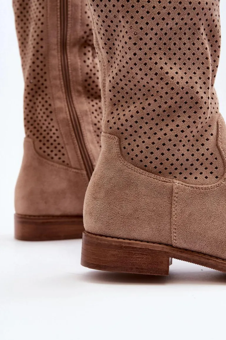 S.Barski HY66-139 Ażurowe Kozaki Damskie Beżowe