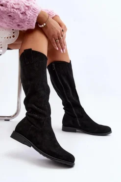 S.Barski HY66-139 Ażurowe Kozaki Damskie Czarne