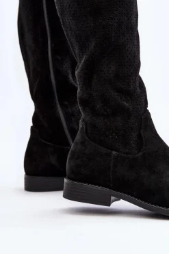 S.Barski HY66-139 Ażurowe Kozaki Damskie Czarne