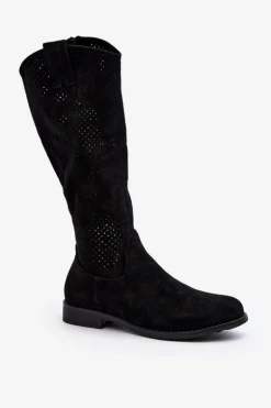 S.Barski HY66-139 Ażurowe Kozaki Damskie Czarne