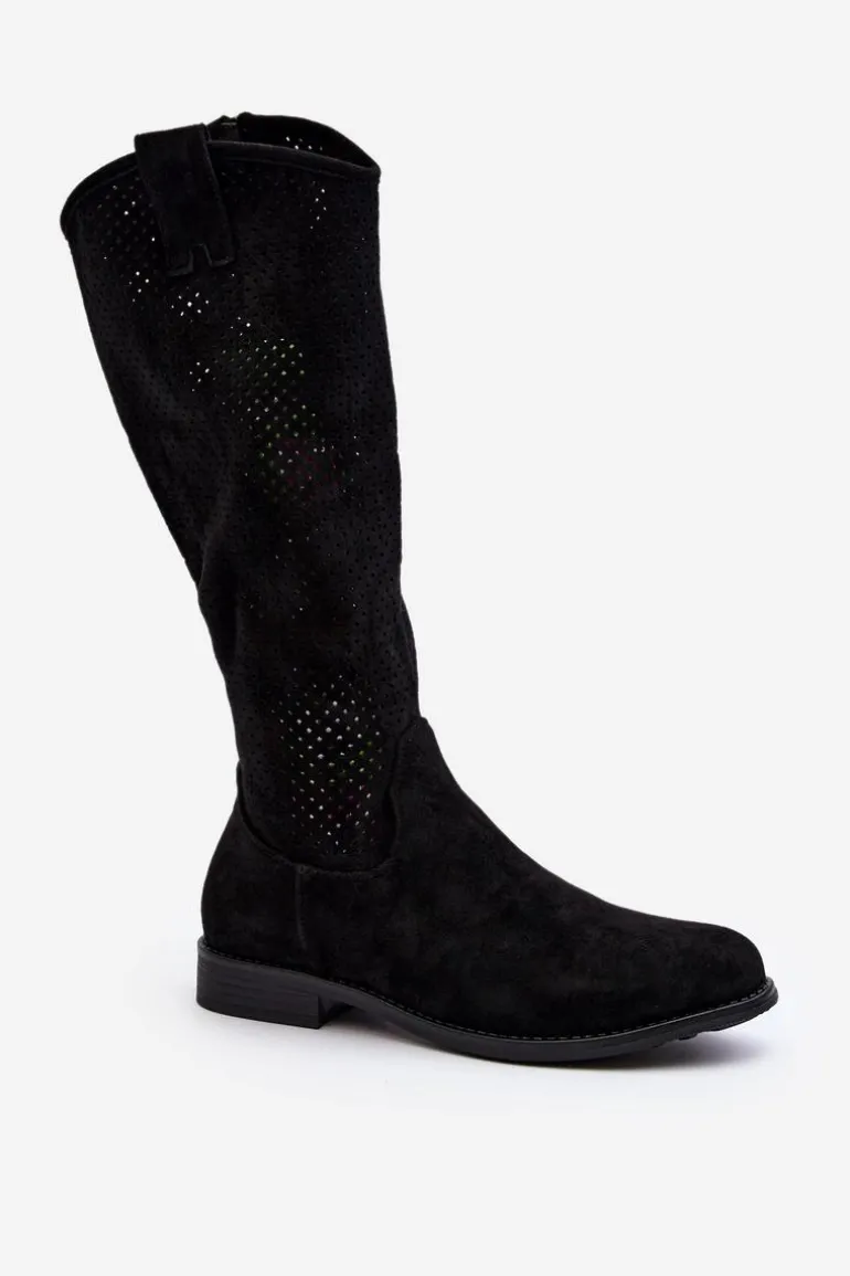 S.Barski HY66-139 Ażurowe Kozaki Damskie Czarne