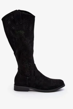 S.Barski HY66-139 Ażurowe Kozaki Damskie Czarne