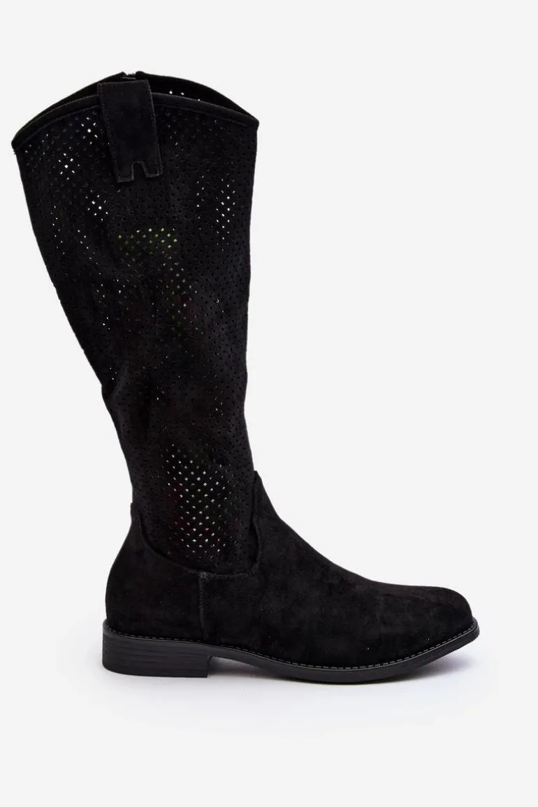 S.Barski HY66-139 Ażurowe Kozaki Damskie Czarne