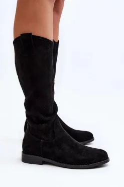 S.Barski HY66-139 Ażurowe Kozaki Damskie Czarne