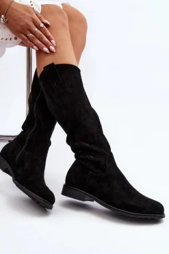 S.Barski HY66-139 Ażurowe Kozaki Damskie Czarne