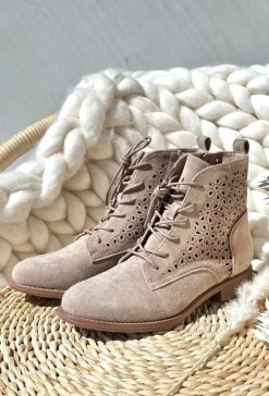 S.Barski HY66-136 Damskie Botki Ze Wzorem Jasnobeżowe