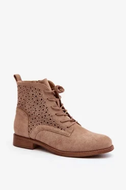 S.Barski HY66-136 Damskie Botki Ze Wzorem Beżowe