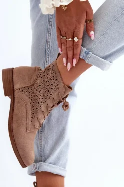 S.Barski HY66-136 Damskie Botki Ze Wzorem Beżowe