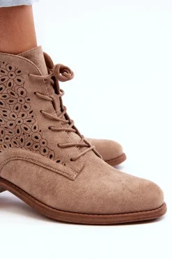 S.Barski HY66-136 Damskie Botki Ze Wzorem Beżowe