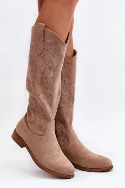 S.Barski HY66-132 Kozaki Damskie Ażurowe Beżowe