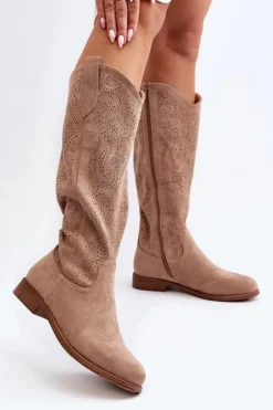 S.Barski HY66-132 Kozaki Damskie Ażurowe Beżowe