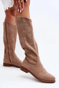 S.Barski HY66-132 Kozaki Damskie Ażurowe Beżowe