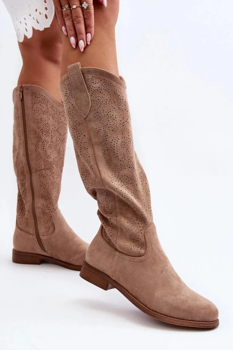 S.Barski HY66-132 Kozaki Damskie Ażurowe Beżowe