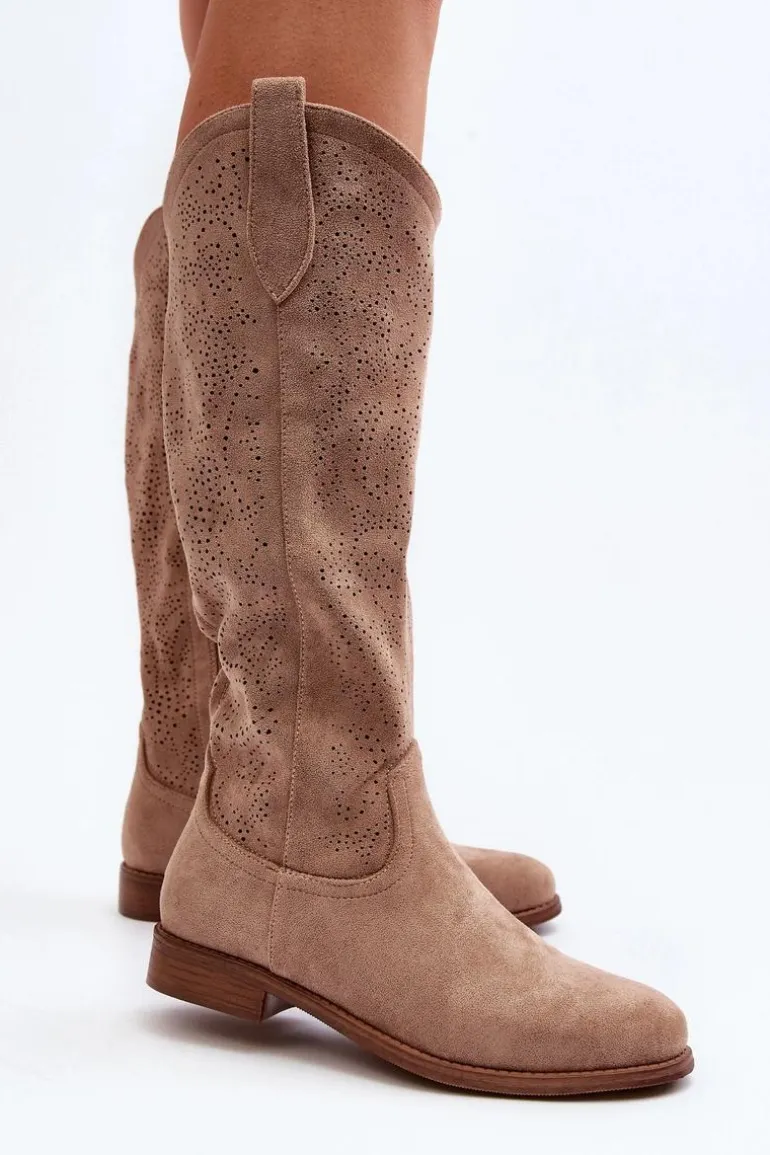 S.Barski HY66-132 Kozaki Damskie Ażurowe Beżowe