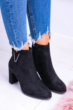 Sergio Leone Czarne Botki Na Słupku Zamsz Valentia