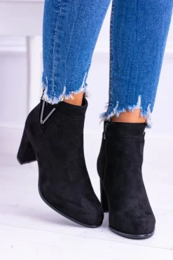 Sergio Leone Czarne Botki Na Słupku Zamsz Valentia