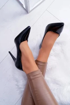 Sergio Leone Lakierowane Czółenka Szpilki Czarne Feliciana