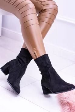 Sergio Leone Ocieplane Wsuwane Czarne Damskie Botki Picodi