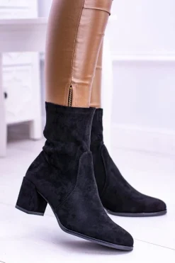 Sergio Leone Ocieplane Wsuwane Czarne Damskie Botki Picodi