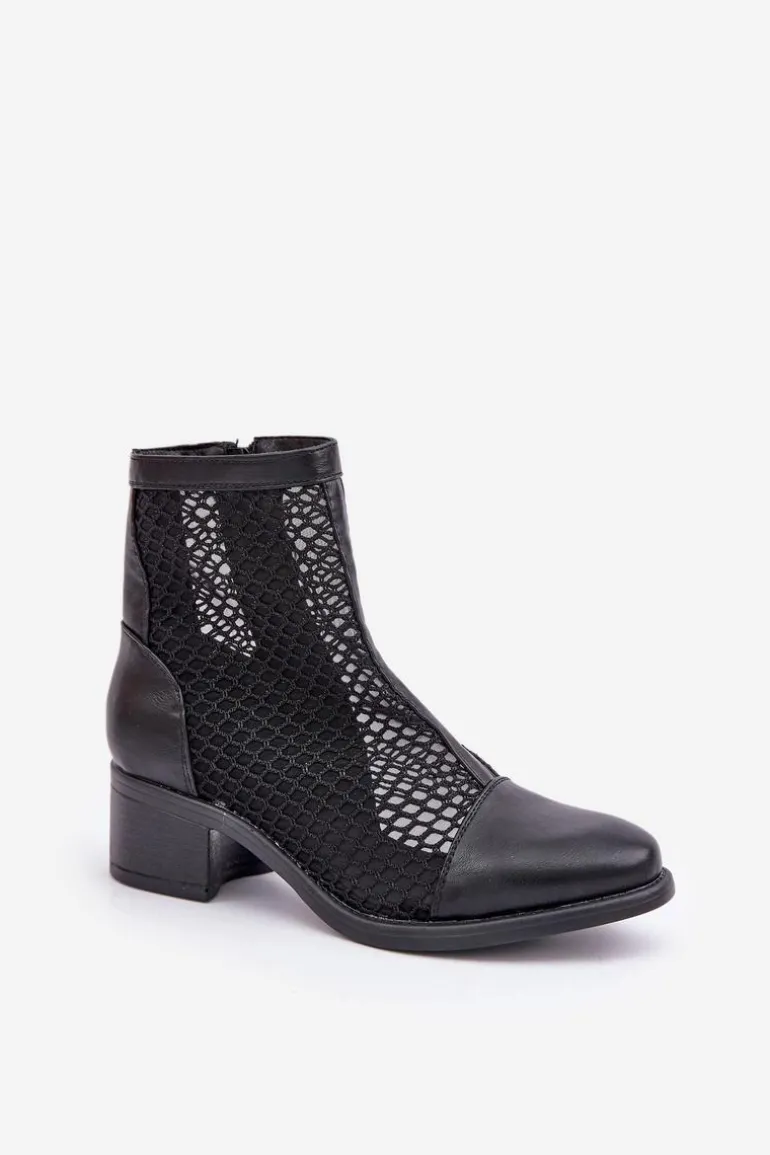 Siateczkowe Botki Damskie Na Obcasie Czarne Lithyia