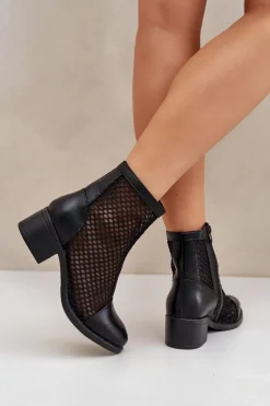 Siateczkowe Botki Damskie Na Obcasie Czarne Lithyia