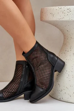 Siateczkowe Botki Damskie Na Obcasie Czarne Lithyia