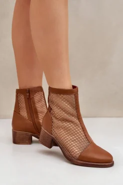 Siateczkowe Botki Damskie Na Obcasie Brązowe Lithyia