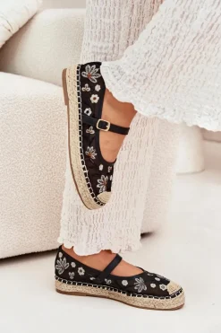 Siateczkowe Espadryle Z Haftem Na Platformie Czarne Laxisa