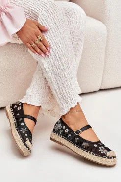 Siateczkowe Espadryle Z Haftem Na Platformie Czarne Laxisa