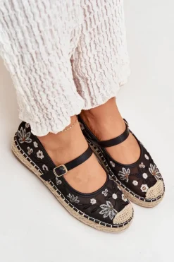 Siateczkowe Espadryle Z Haftem Na Platformie Czarne Laxisa