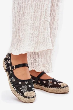 Siateczkowe Espadryle Z Haftem Na Platformie Czarne Laxisa
