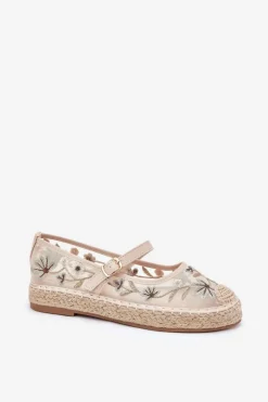 Siateczkowe Espadryle Z Haftem Na Platformie Beżowe Laxisa