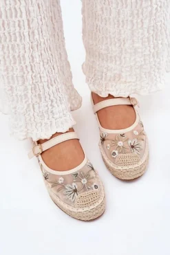Siateczkowe Espadryle Z Haftem Na Platformie Beżowe Laxisa