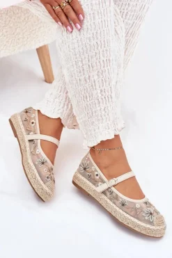 Siateczkowe Espadryle Z Haftem Na Platformie Beżowe Laxisa