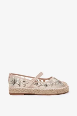 Siateczkowe Espadryle Z Haftem Na Platformie Beżowe Laxisa