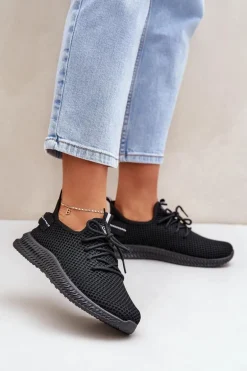 Siateczkowe Wsuwane Buty Sportowe Damskie Czarne Harice