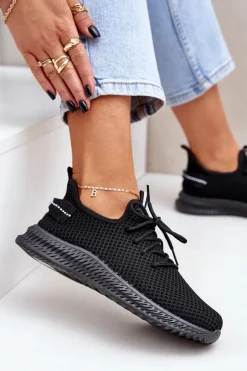 Siateczkowe Wsuwane Buty Sportowe Damskie Czarne Harice