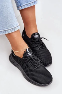 Siateczkowe Wsuwane Buty Sportowe Damskie Czarne Harice