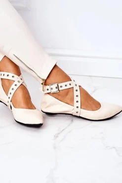 Składane Skórzane Baleriny Lu Boo Beżowe