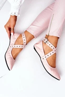 Składane Skórzane Baleriny Lu Boo Różowe