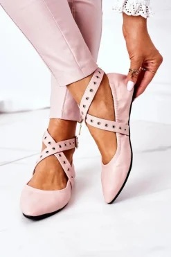 Składane Skórzane Baleriny Lu Boo Różowe