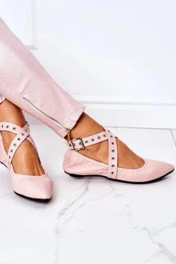 Składane Skórzane Baleriny Lu Boo Różowe