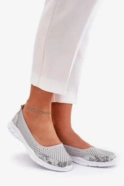 Skórzane Ażurowe Baleriny Vinceza 95323 Szare