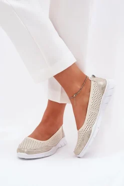 Skórzane Ażurowe Baleriny Vinceza 95323 Beżowe