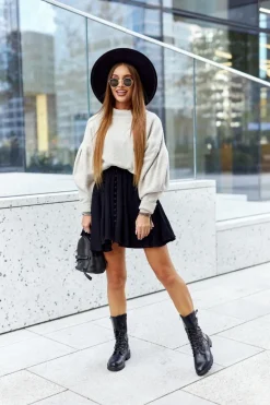 Skórzane Ażurowe Botki Czarne Menie