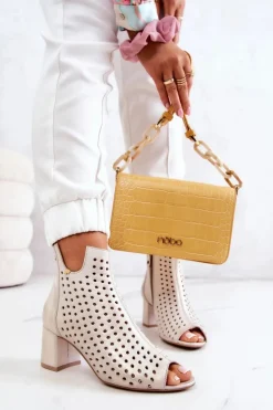 Skórzane Ażurowe Botki Maciejka 05420-04 Beżowe