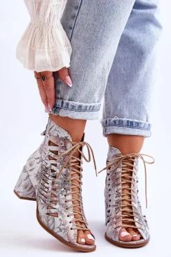 Skórzane Ażurowe Botki Maciejka 04040-11 Białe