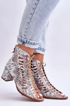 Skórzane Ażurowe Botki Maciejka 04040-11 Białe