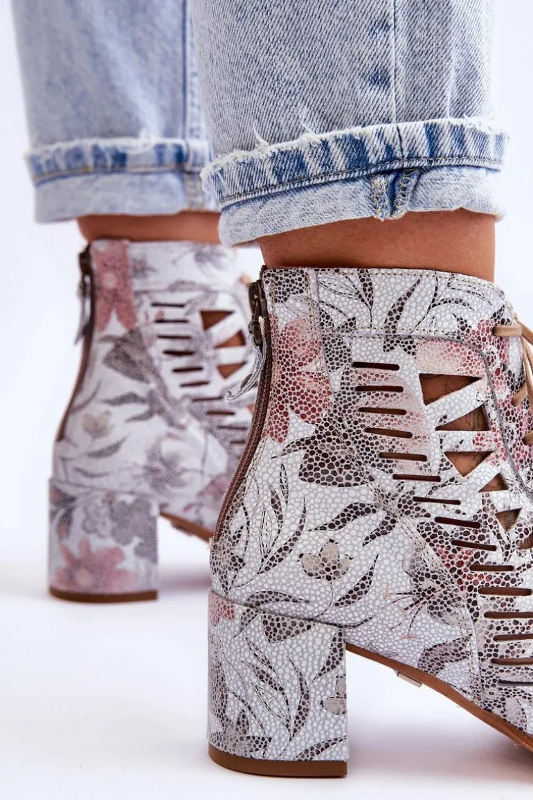 Skórzane Ażurowe Botki Maciejka 04040-11 Białe